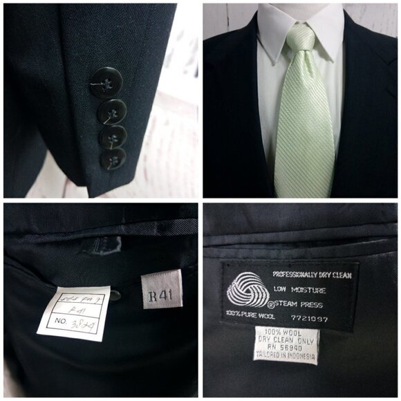 Trieste 41R 2 Button Black Herringbone Striped 2pc - Picture 8 of 15